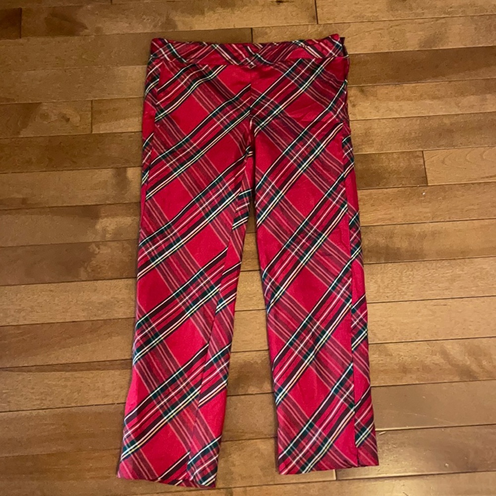 Girls tartan plaid silk pants. Size 6